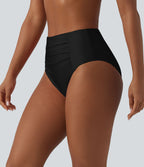 Bas de maillot de bain bikini taille haute gainant froncé