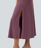 Robe midi sans manches à encolure carrée et dos échancré avec fente