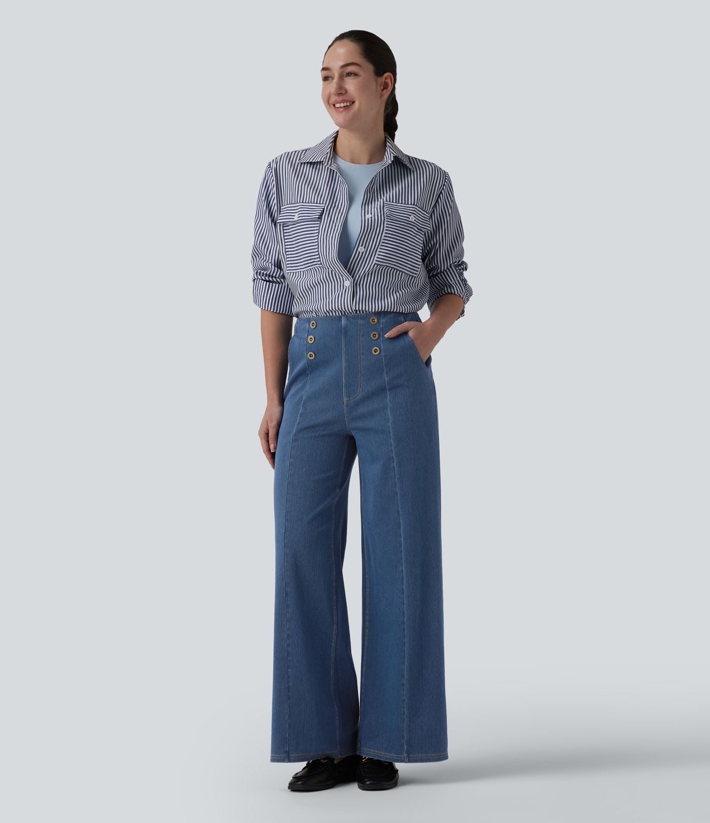 Halara Flex™ Jean large taille haute à boutons décoratifs avec poches