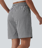 Short ample taille haute à carreaux vichy avec cordon de serrage et poches