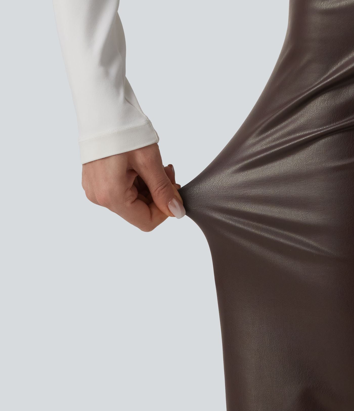 Pantalon large décontracté gainant taille haute extensible en molleton PU avec poches