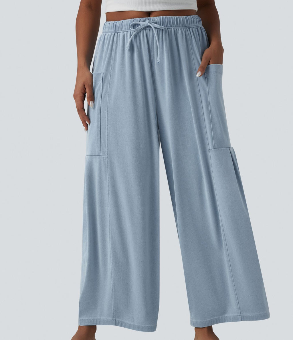 Halara Flex™ Jean large 7/8 casual taille mi-haute en lyocell drapé, avec cordon de serrage et poches