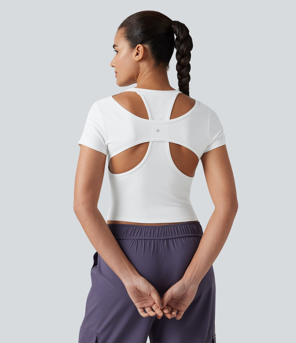Haut SoftlyZero™ de sport d'entraînement col rond manches courtes avec découpe dos croisé effet frais InstantCool