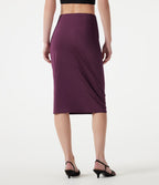 Jupe crayon midi décontracté taille haute extensible aspect satiné à effet frais InstantCool avec fronces