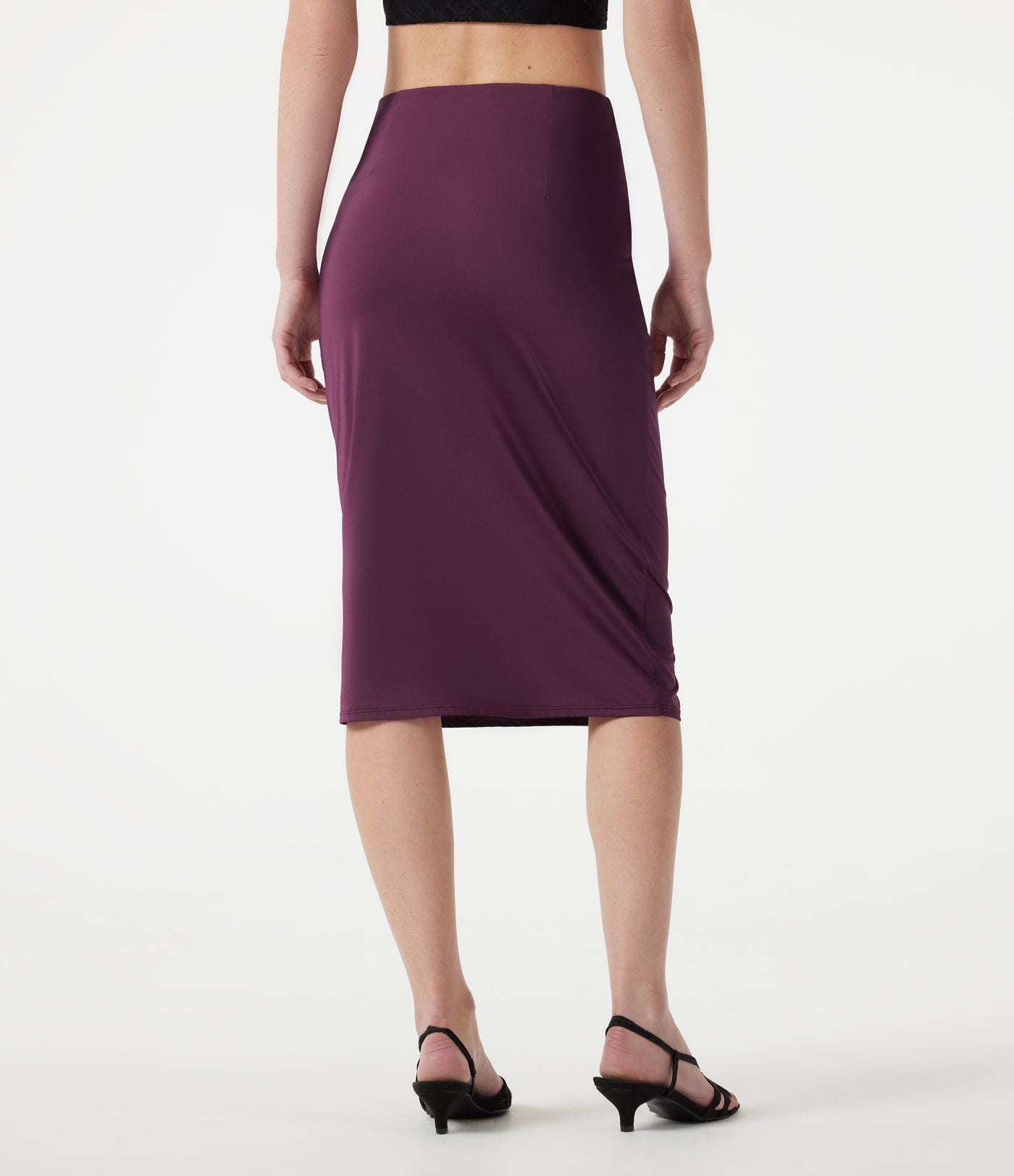 Jupe crayon midi décontracté taille haute extensible aspect satiné à effet frais InstantCool avec fronces