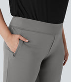 Pantalon tailleur évasé grande taille taille haute Halara Flex™ DayStretch avec poches zippées latérales