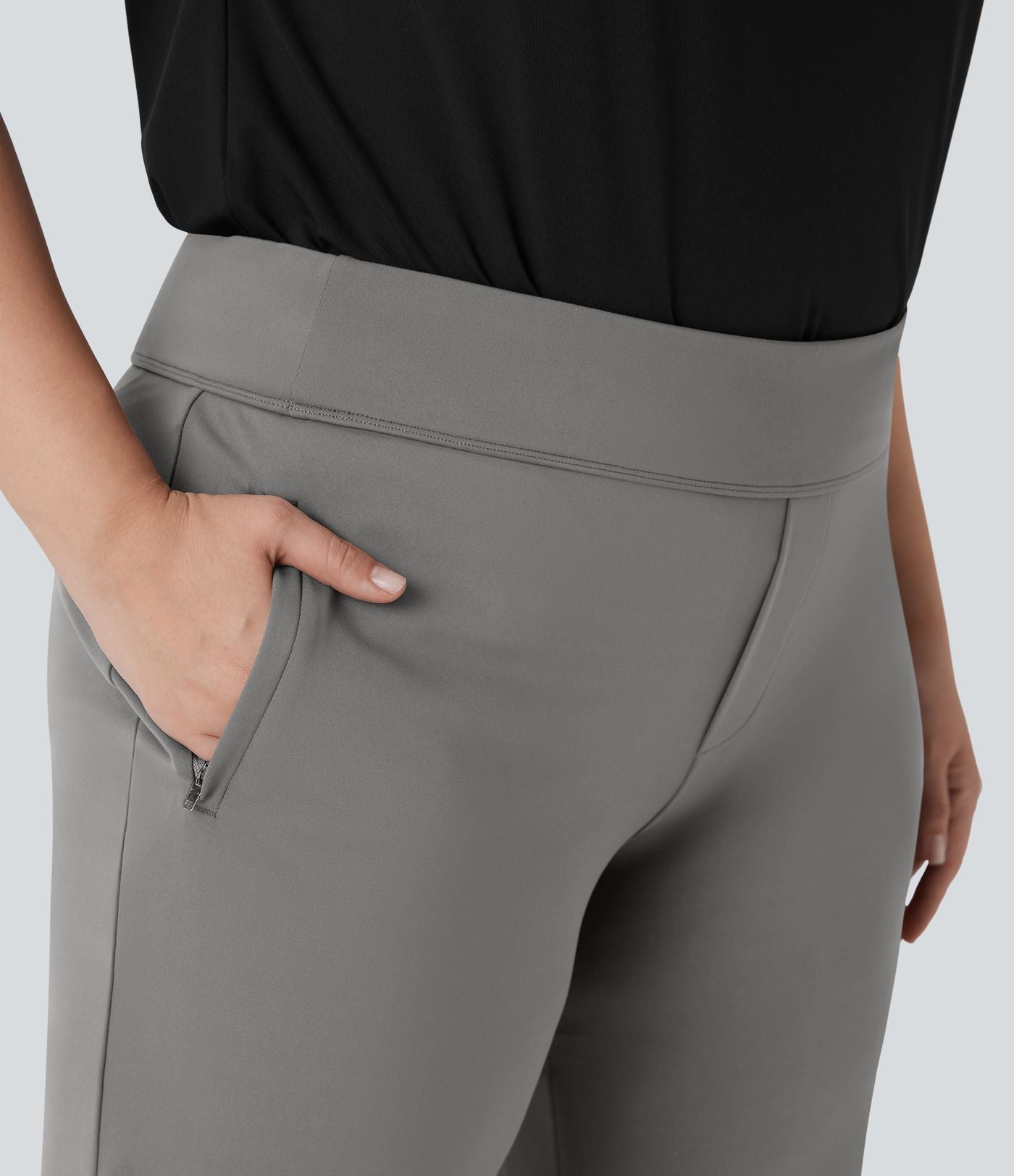 Pantalon tailleur évasé grande taille taille haute Halara Flex™ DayStretch avec poches zippées latérales