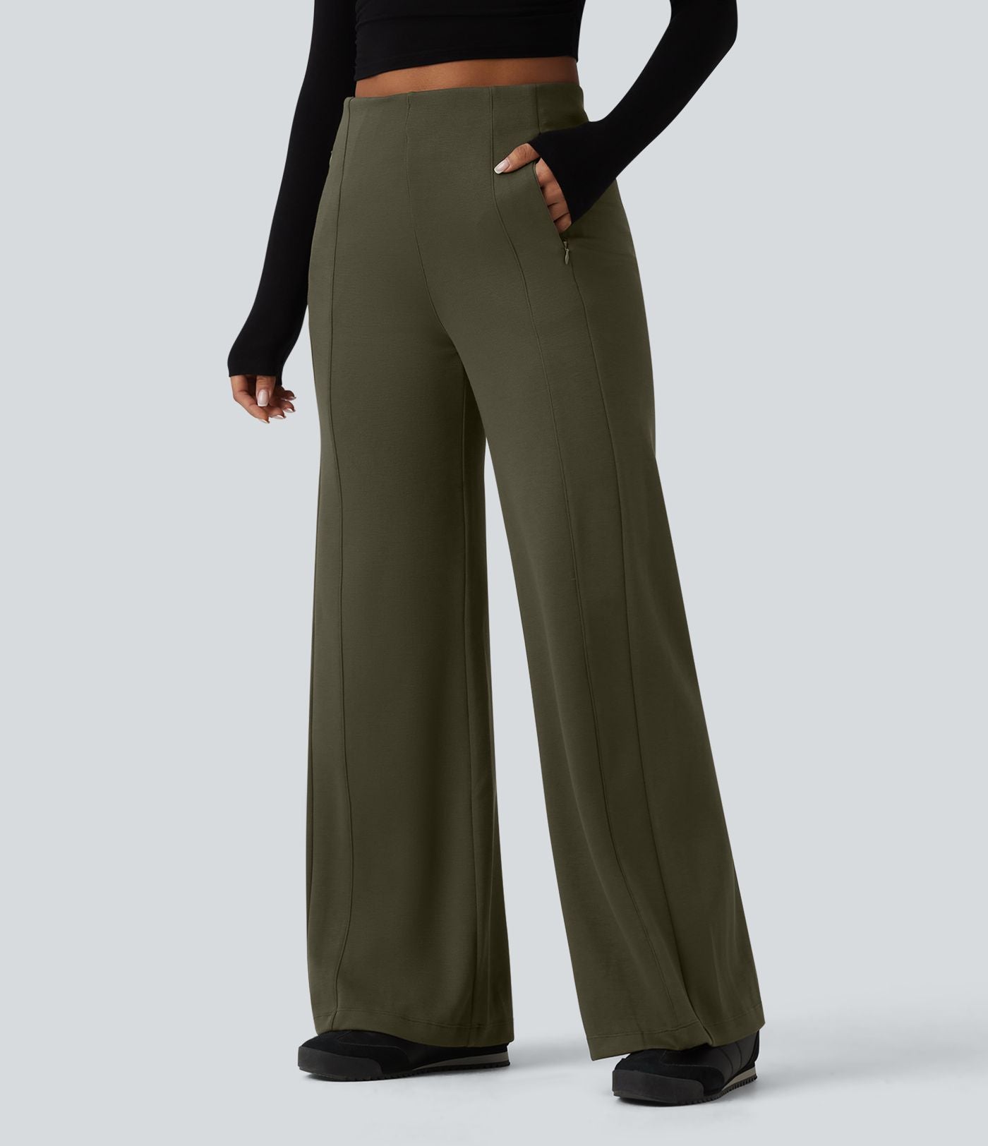 Pantalon casual SpacerTek™ large taille haute avec poches zippées
