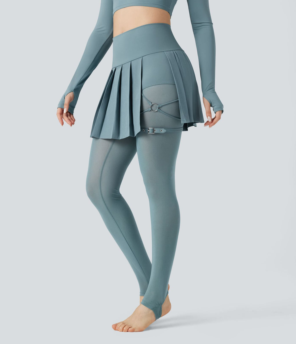 Legging à jupe étrier danse Breezeful™ 2-en-1 taille haute plissé résille contrastante séchage rapide avec poches