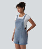 Halara Flex™ Salopette courte en denim encolure carrée ourlet retroussé avec poches