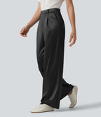 Pantalon satin taille haute esprit bureau avec poches