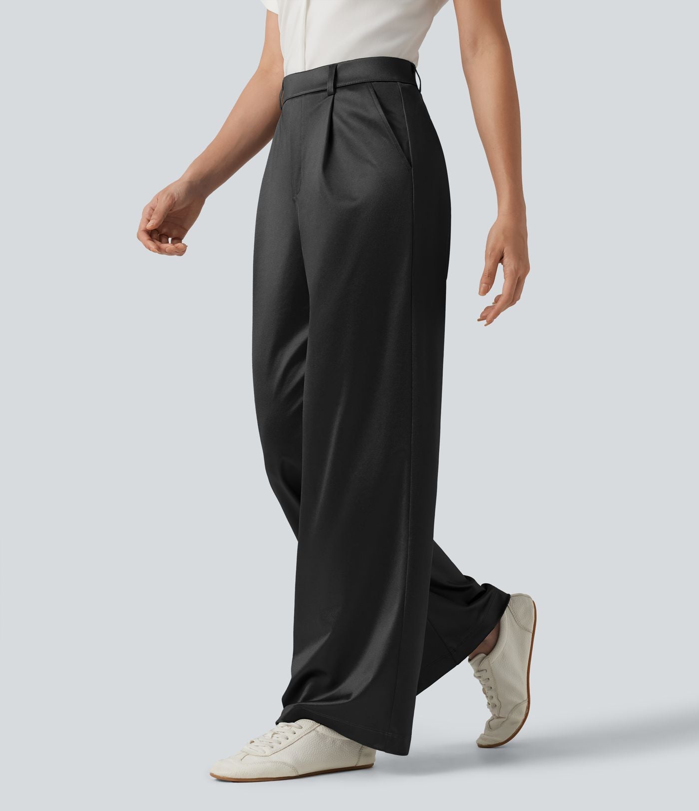 Pantalon satin taille haute esprit bureau avec poches