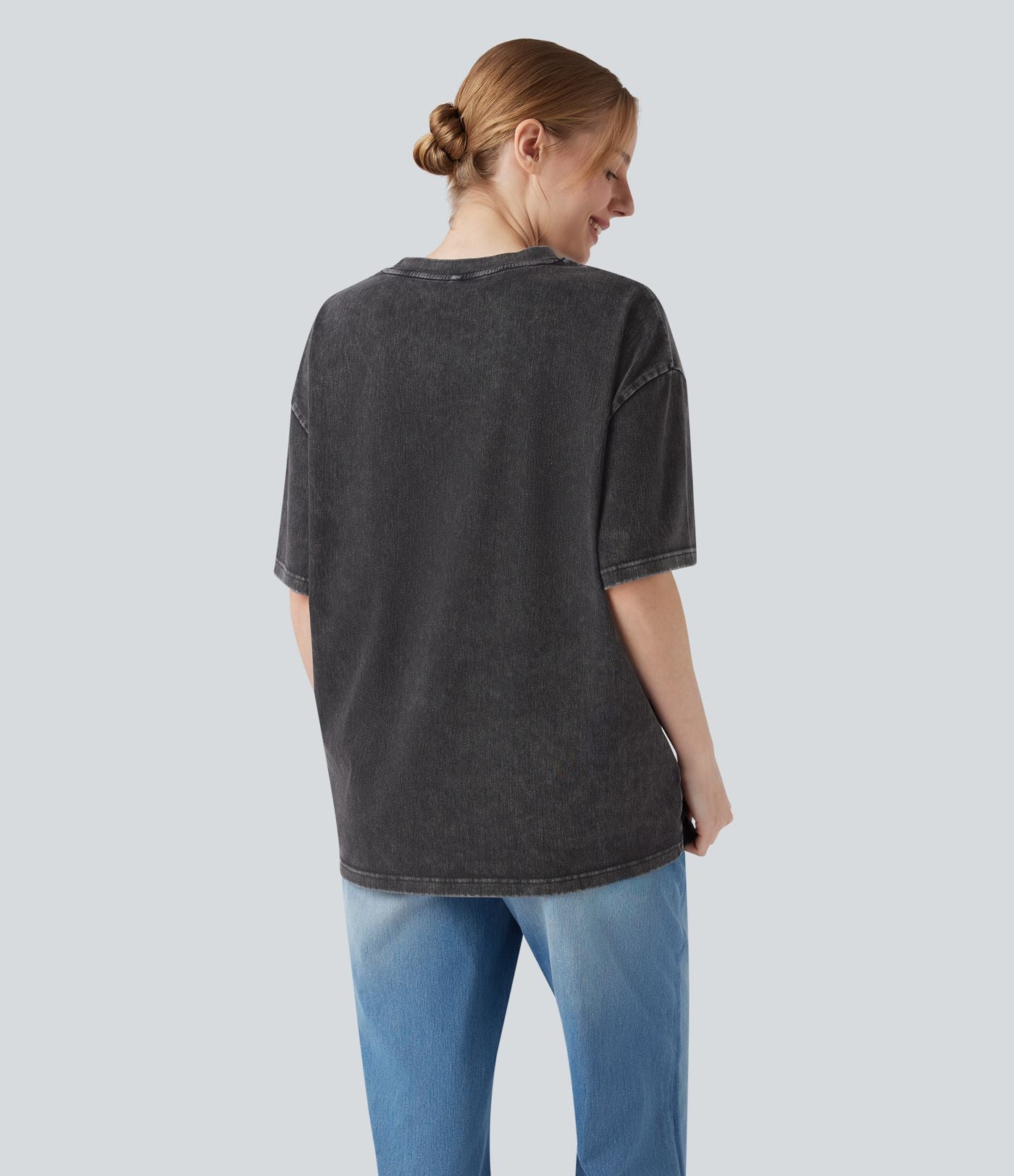 Halara Flex™ T-shirt casual en denim à col rond et manches courtes