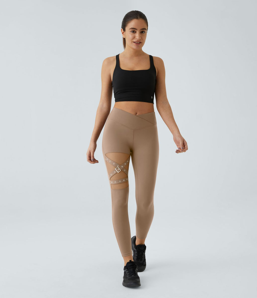 Legging yoga croisé taille haute avec mesh contrastant et boucle décorative DayStretch