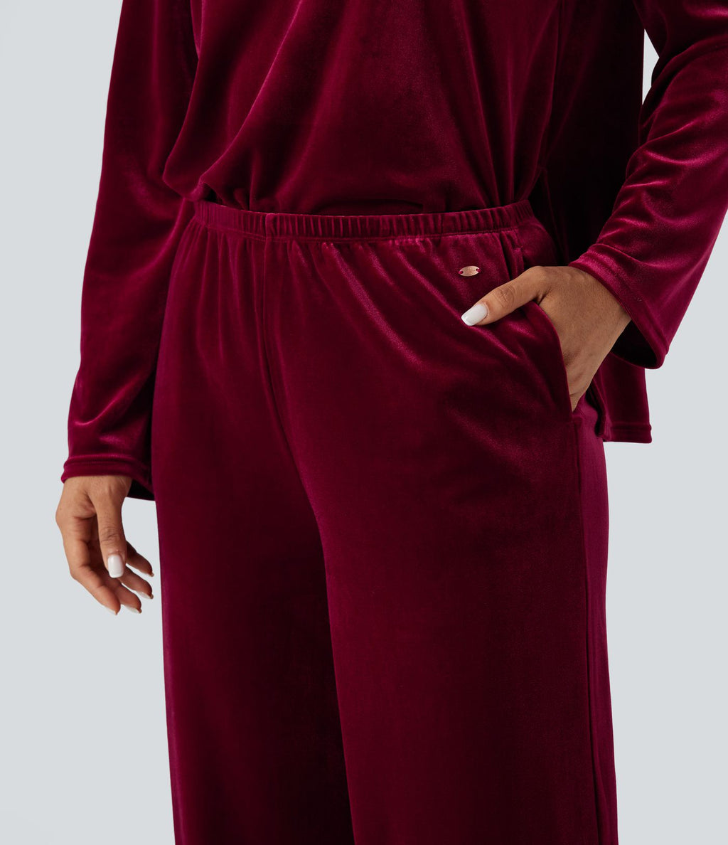 Pantalon détente baggy velours taille haute avec poches