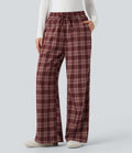 Pantalon baggy taille haute imprimé carreaux avec poches