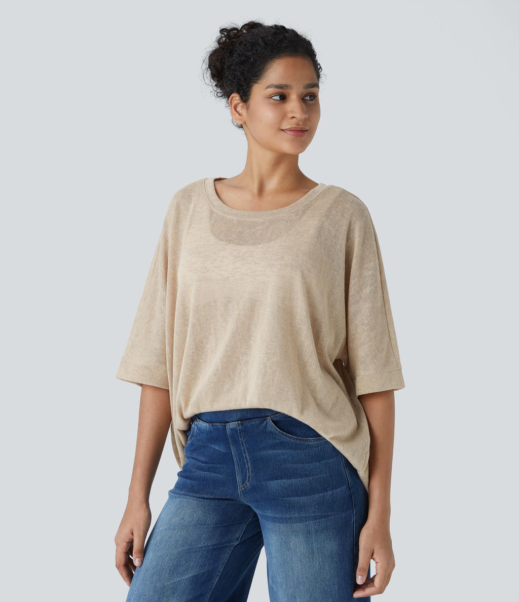 Top Casual Oversize Asymétrique Ourlet Fendu Transparent