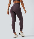 Legging de yoga rayé taille haute avec cordon de serrage et poches