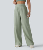 Pantalon large fluide décontracté taille haute en lyocell et lin mélangé avec cordon de serrage intérieur et poches