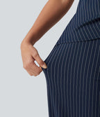Combinaison tailleur col bateau sans manches à rayures et nœuds sur les côtés effet frais InstantCool avec poches, accès facile Easy Peasy