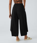 Pantalon décontracté harem uni côtelé, taille haute, avec poches