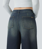 Jean Barrel Halara Flex™ asymétrique délavé taille mi-haute avec poches