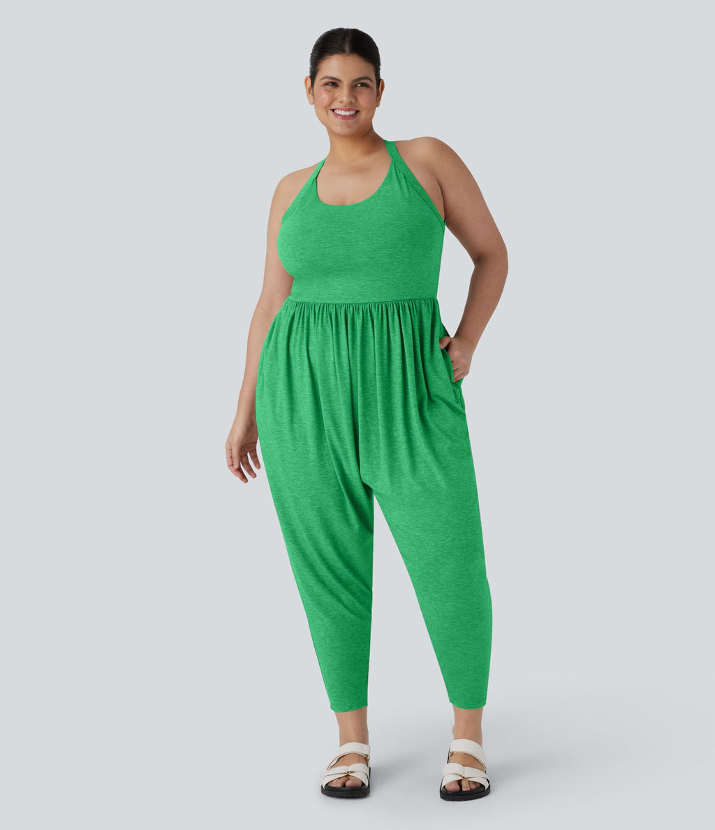 Combinaison sarouel dos nu torsadée grande taille avec poche latérale - Édition facile à enfiler