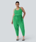 Combinaison sarouel dos nu torsadée grande taille avec poche latérale - Édition facile à enfiler