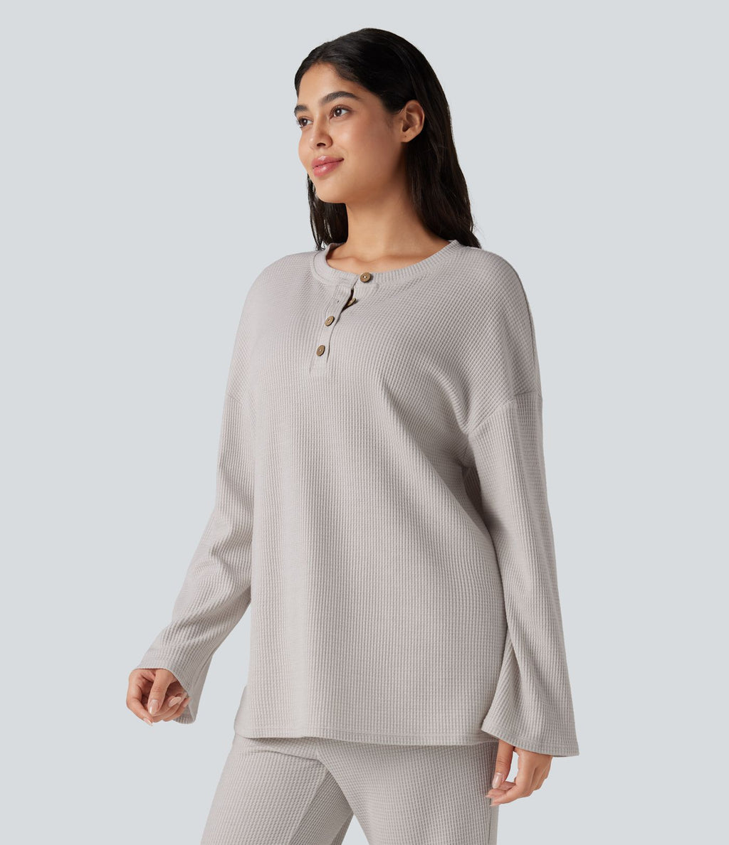 Top détente col henley manches longues gaufré