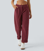Pantalon en velours côtelé décontracté taille moyenne avec poches latérales