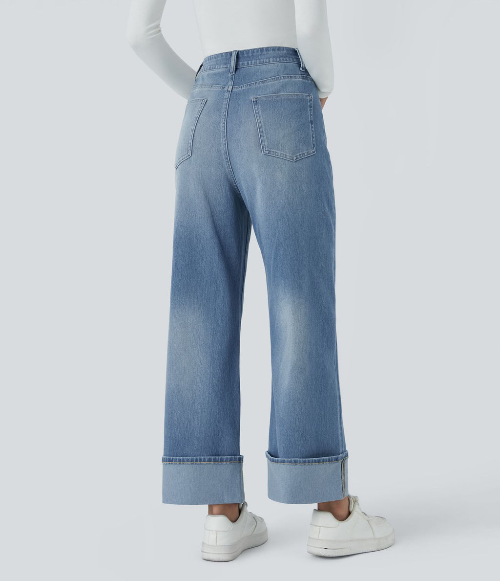 Halara Flex™ Jean Larges Taille Haute Ourlet Roulotté Multiples Poches