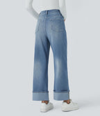 Halara Flex™ Jean Larges Taille Haute Ourlet Roulotté Multiples Poches