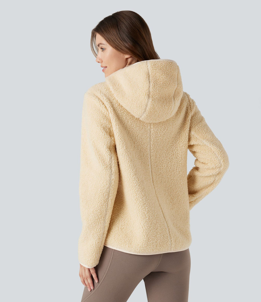 Veste sherpa randonnée à capuche manches longues avec poches