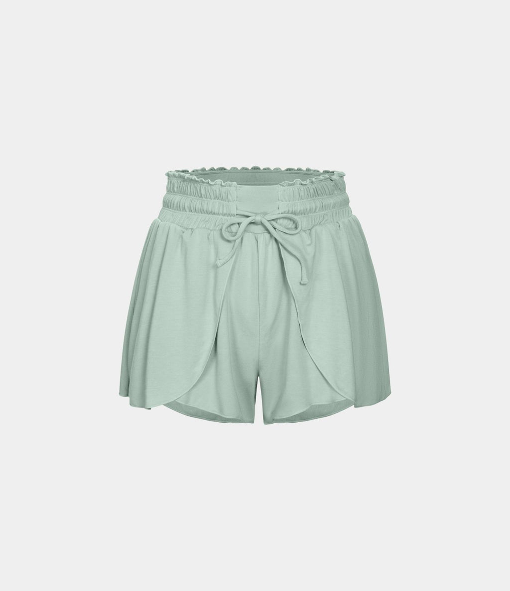 Short Casual 7,5cm Empilé Taille Haute Bordures Volantées Taille Élastique Cordon de Serrage