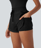 Combi-short de running 2-en-1 dos nu smocké avec cordon de serrage et poches latérales
