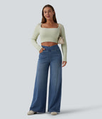 Jean large décontracté Halara Flex™ croisé taille haute avec poches