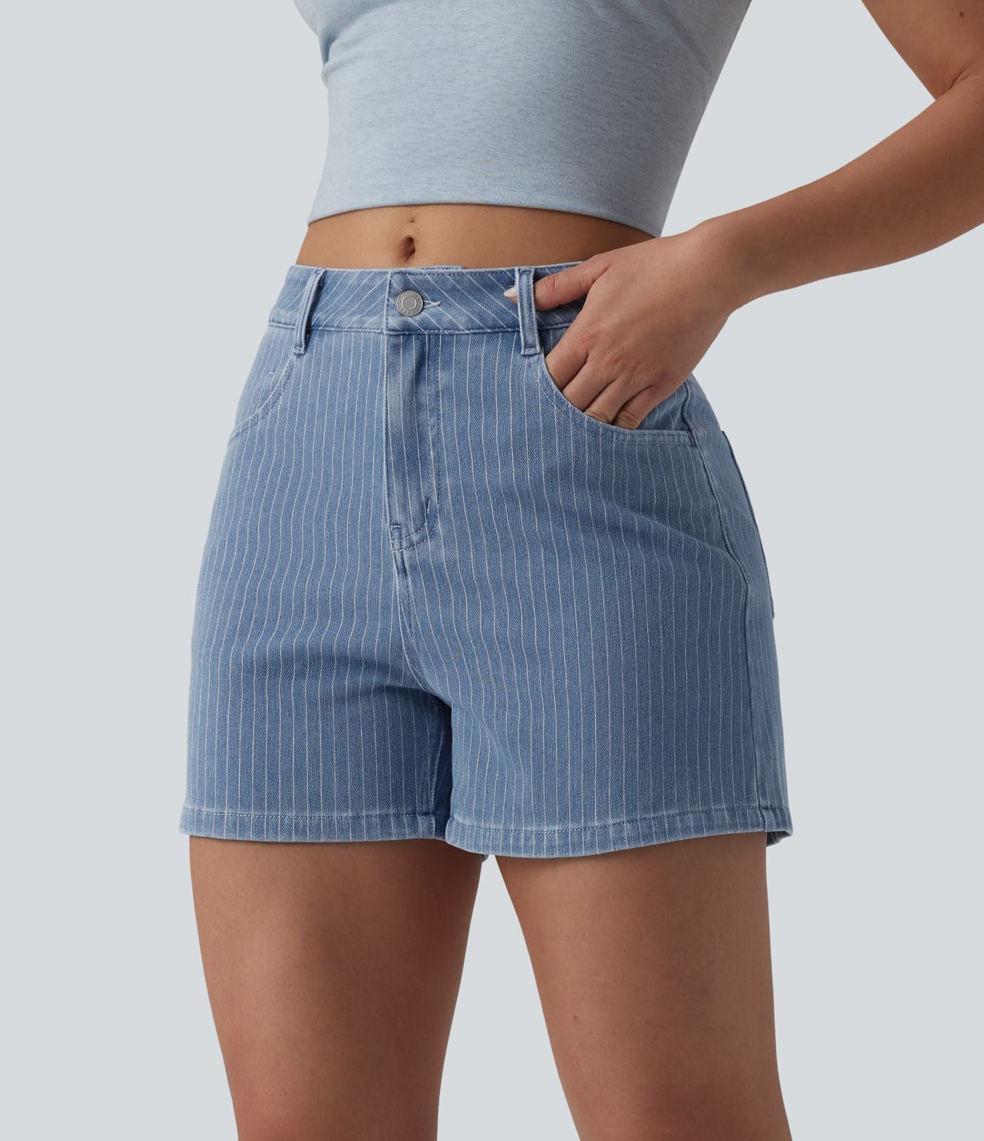 Short denim décontracté Halara Flex™ rayé taille mi-haute 10 cm avec poches
