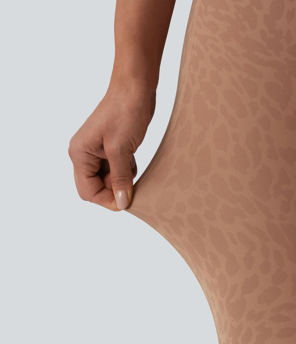 Legging de running 7/8 gainant Halara UltraSculpt™ imprimé léopard taille haute ventre plat avec poches