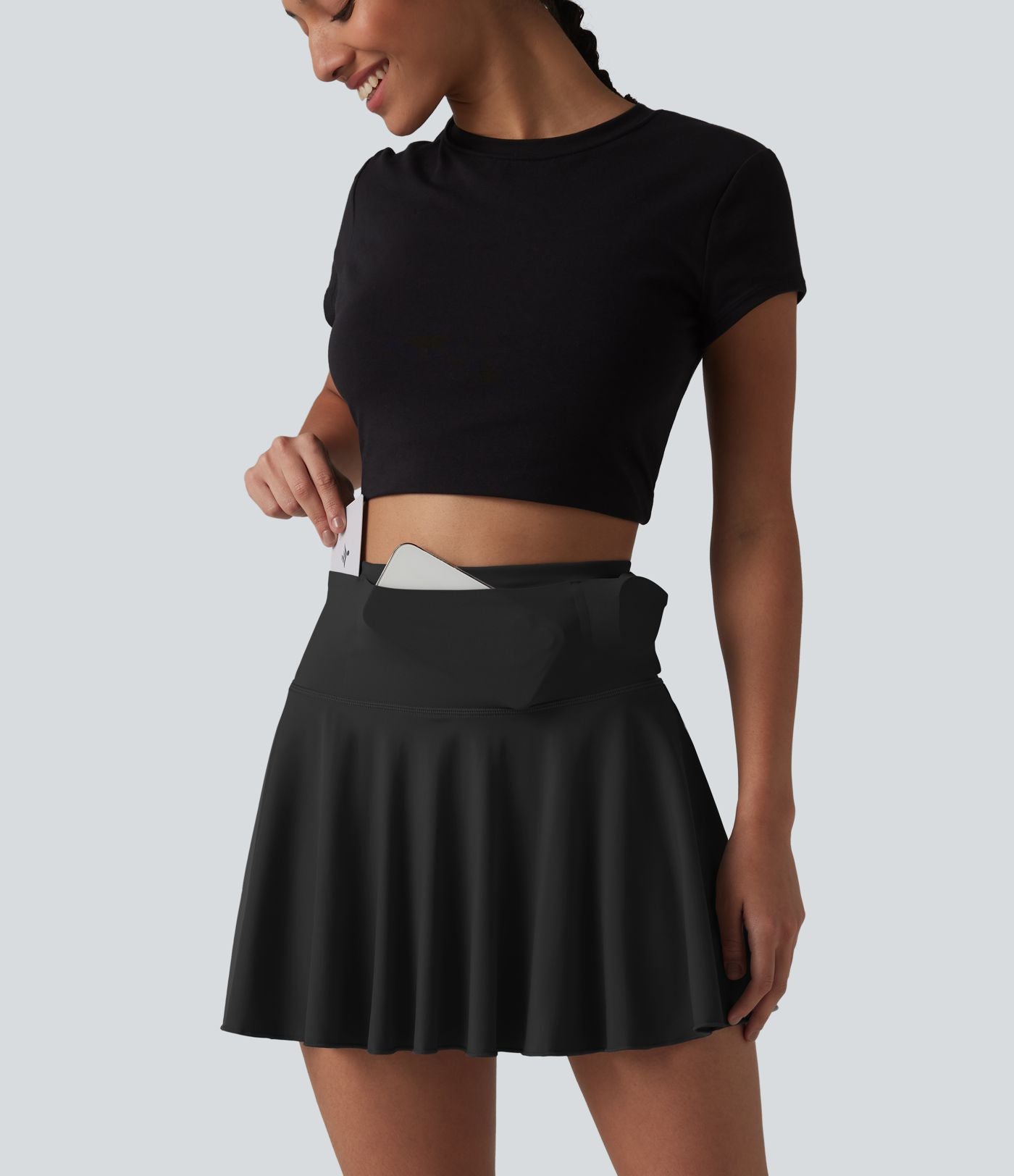 Jupe de tennis courte évasée 2-en-1 SoftlyZero™ Airy effet frais InstantCool taille haute avec poches, protection solaire UPF50+