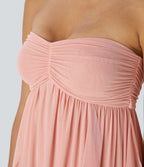 Robe de Vacances Maxi Fluide à Dos Nu en Tube avec Dos Lacé et Volants Drapés