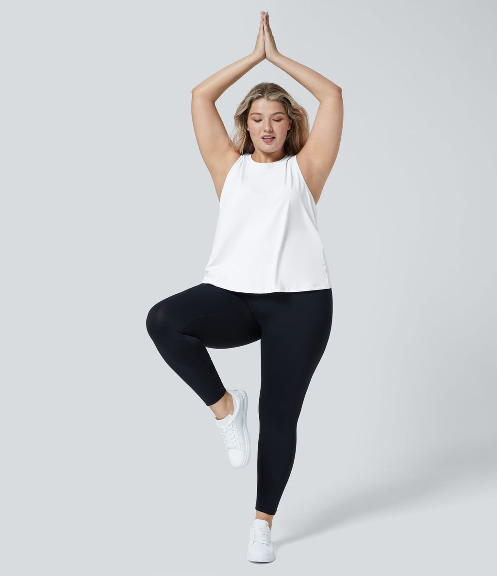 Débardeur de Yoga Grande Taille avec Découpe et Ourlet Croisé Uni