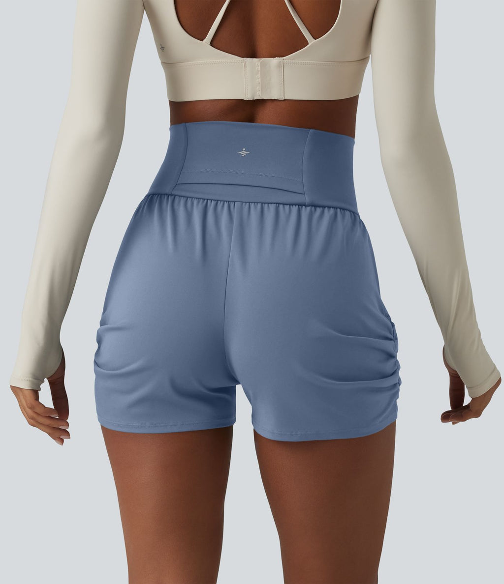 Short de yoga SoftlyZero™ Airy taille haute froncé effet frais InstantCool 7,5 cm avec poches