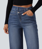 Jean baggy asymétrique Halara Flex™ taille haute effet délavé avec poches