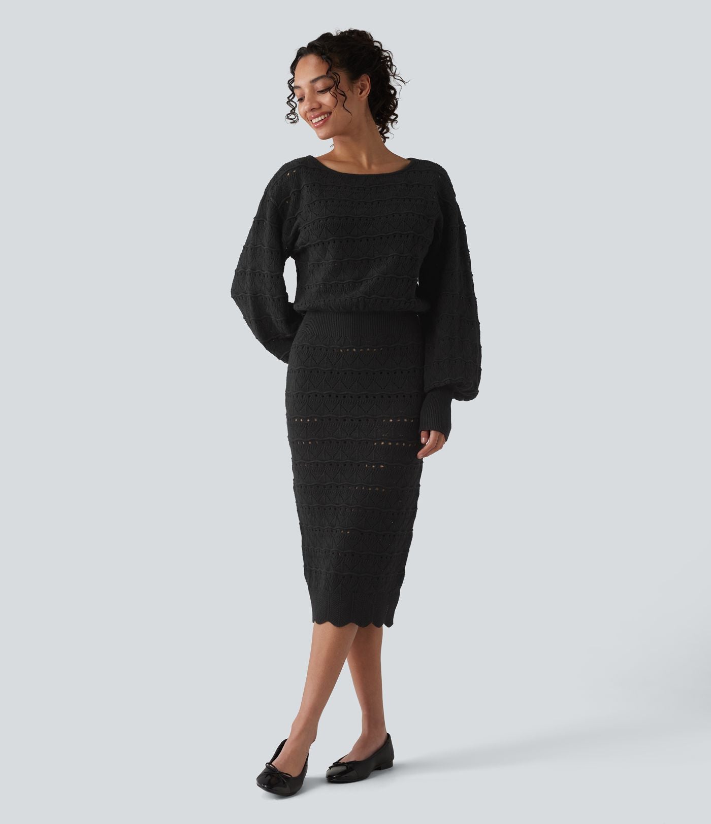 Robe pull midi casual col bateau à manches longues