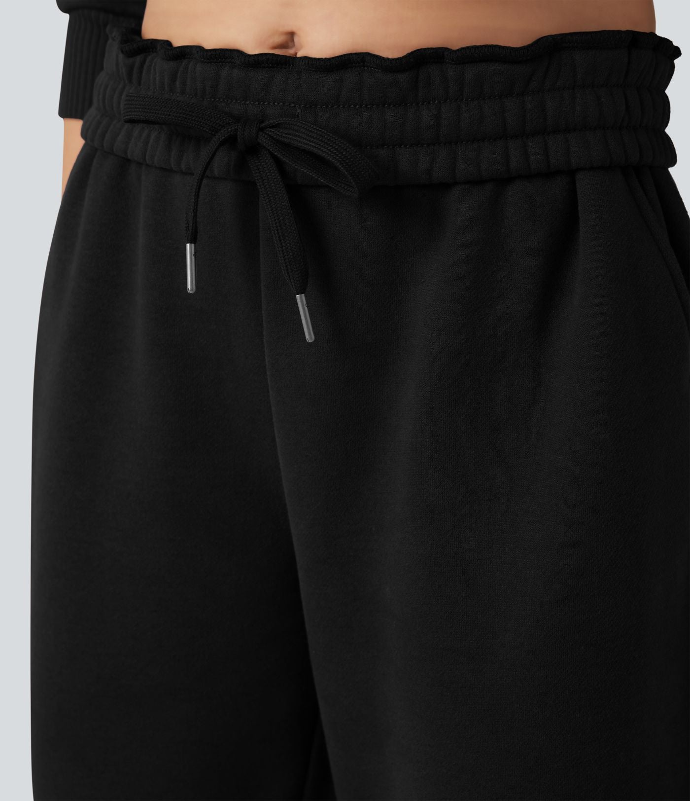 Jogging molleton taille haute repliable avec cordon de serrage et poches