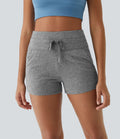 Short Yoga à Taille Haute avec Cordon de Serrage Poches Latérales et Ruches