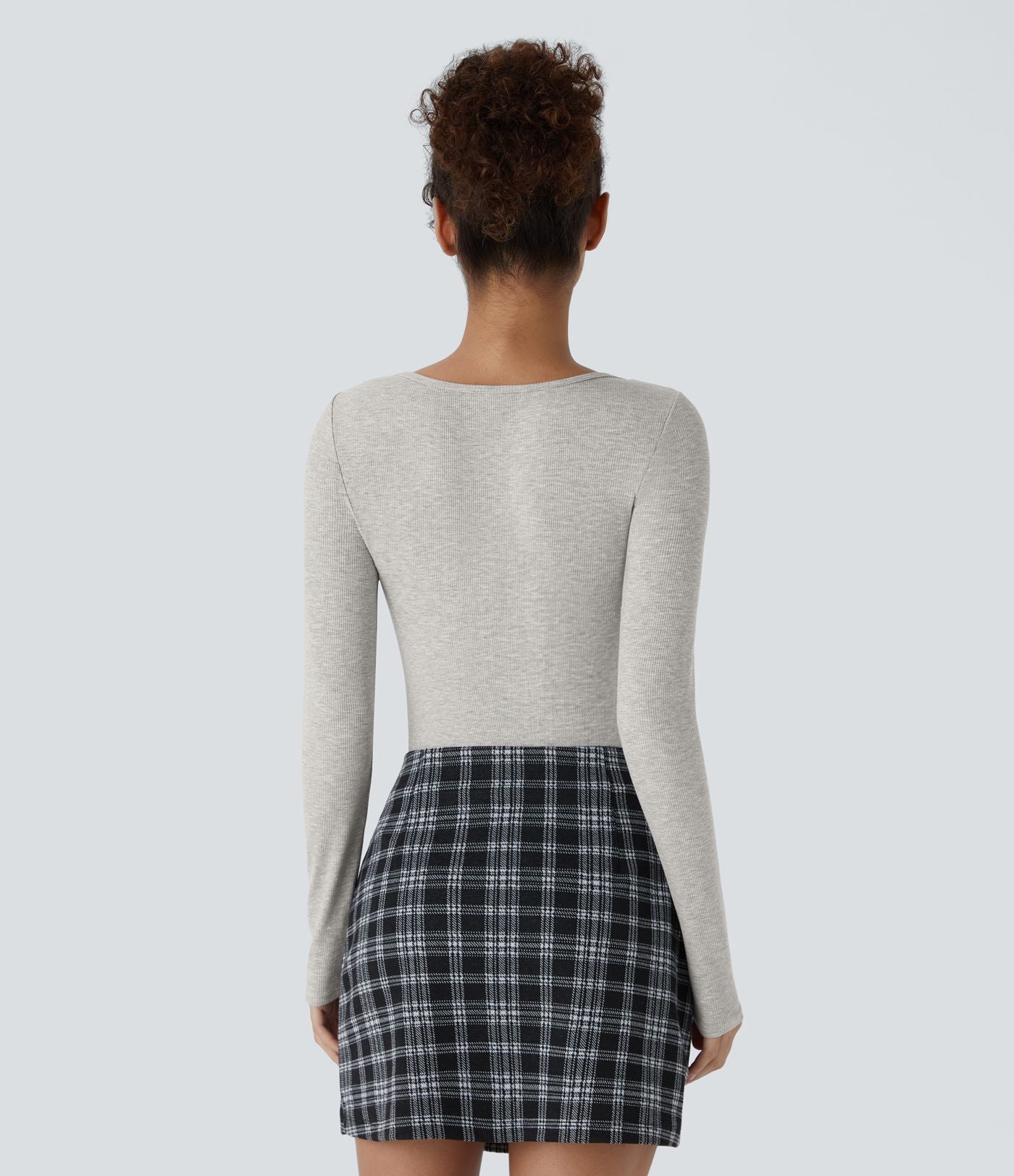 Bodysuit de Travail Tricot Côtelé Col Carré Manches Longues Boutonné Silhouette Élancée