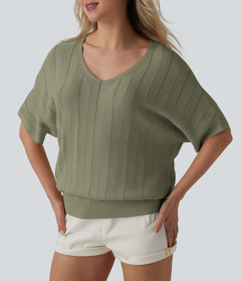 Pull décontracté col V manches courtes