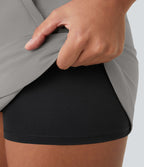 Mini-Jupe Golf Taille Haute Cordon de Serrage Poches Latérales Ourlet Courbé 2 en 1