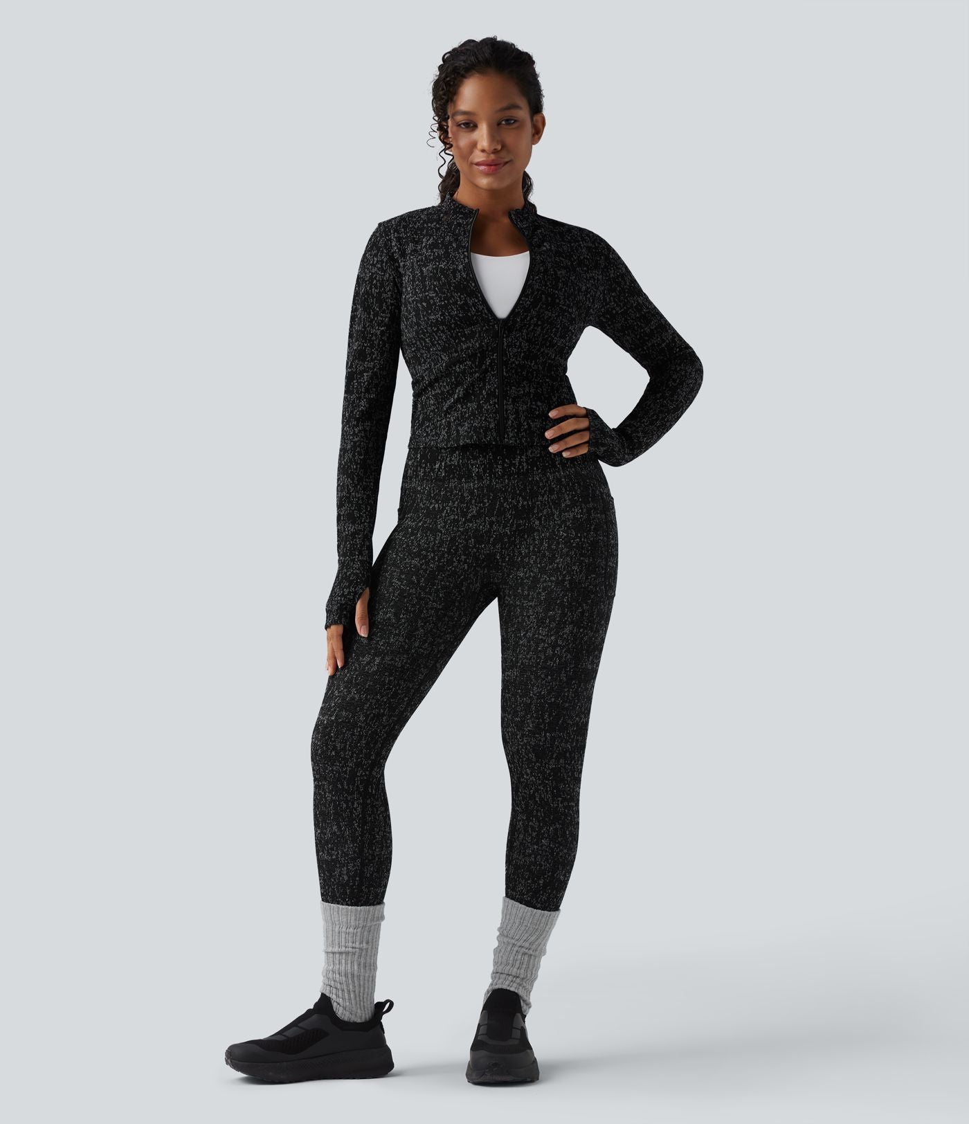 Veste de yoga OneForm Seamless Flow à manches longues avec zip et passage de pouce